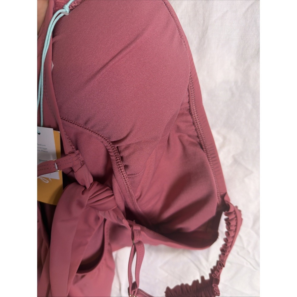 Kona Sol One Piece Swimsuit Size M (8-10) Pink Muave Ruffle Straps NEW - Picture 7 of 9